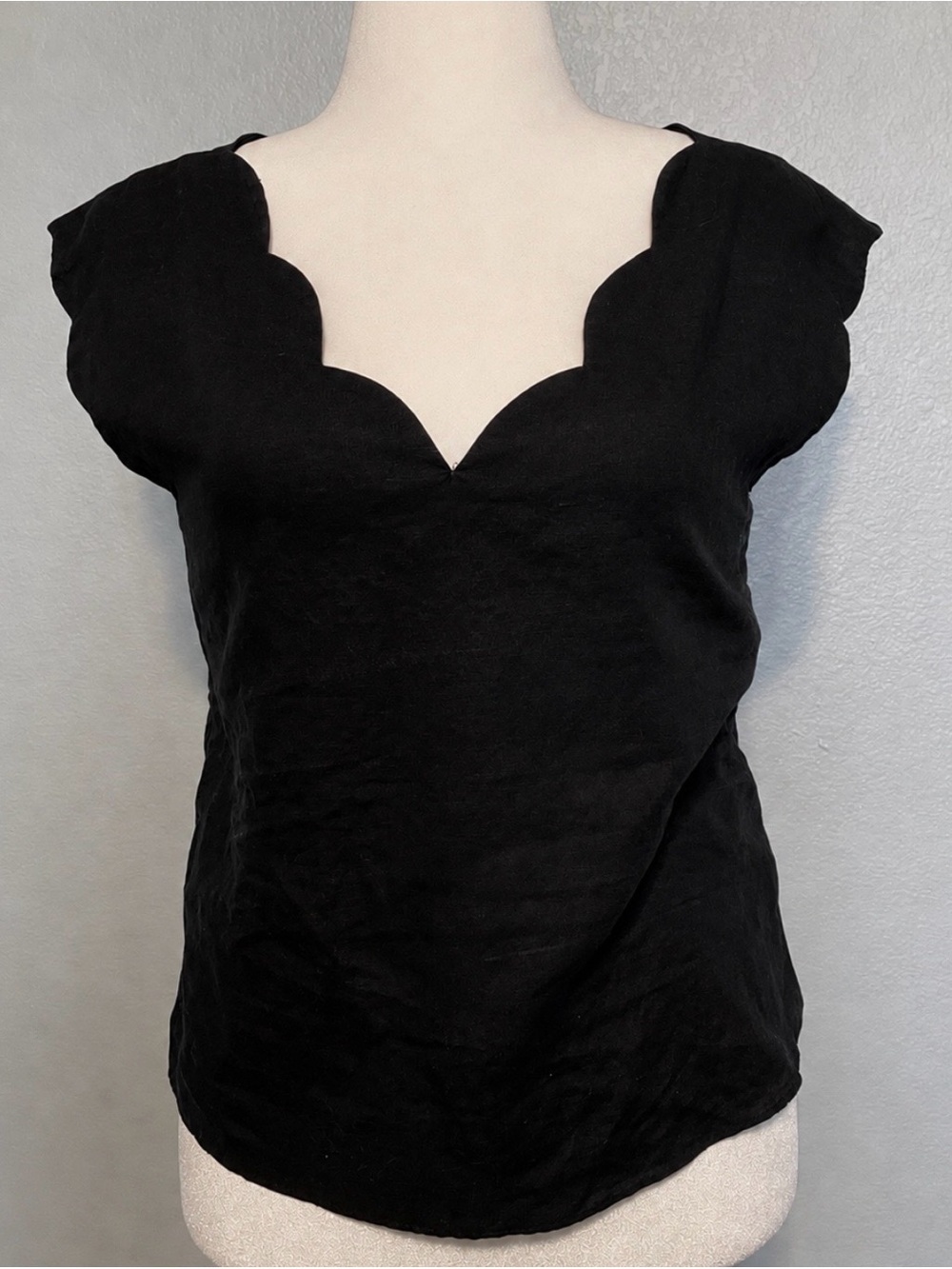 Paris Atelier & Other Stories Black Scallop Neck Top Romantic Blouse Size 8